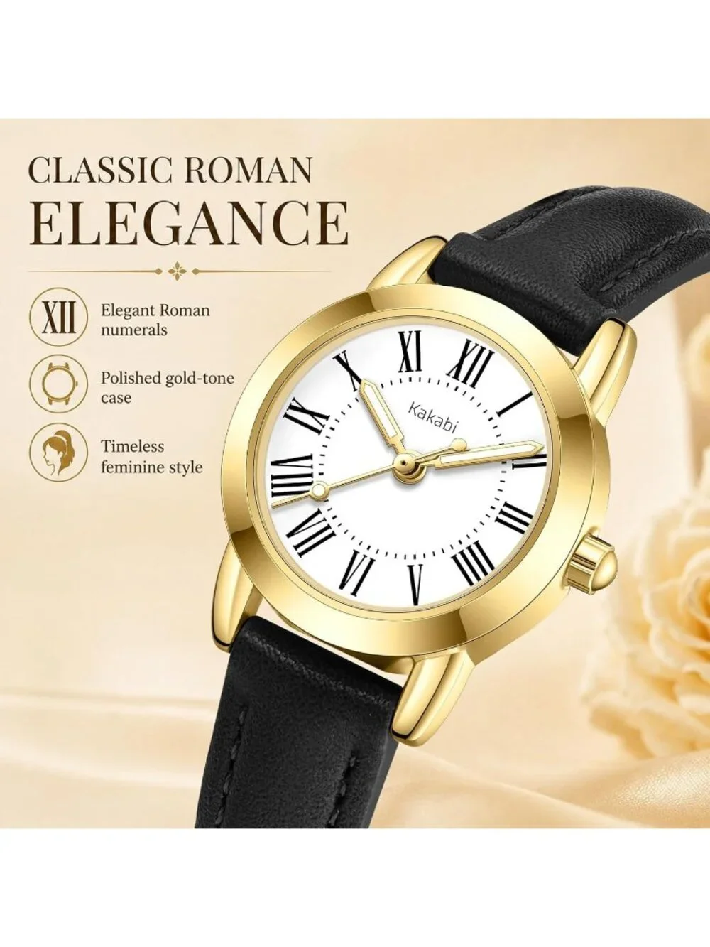 Women's Black White Vintage Analog Slim Leather Strap Quartz Movement Watch